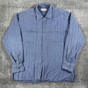 Luciano Barbera Shirt Men's Large Blue Herringbone Flannel Soft Lightweight